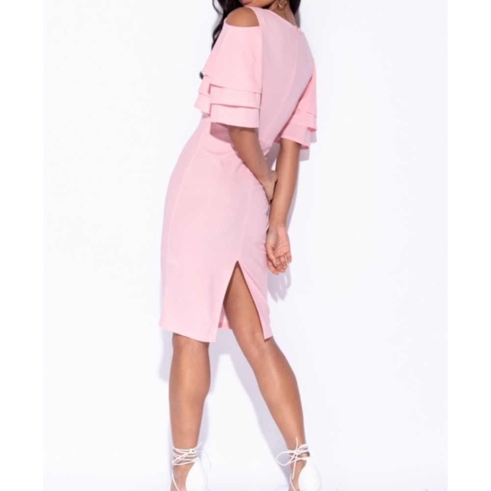 Multi Frill Sleeve Wrap Front Bodycon Dress - Picture 7 of 8